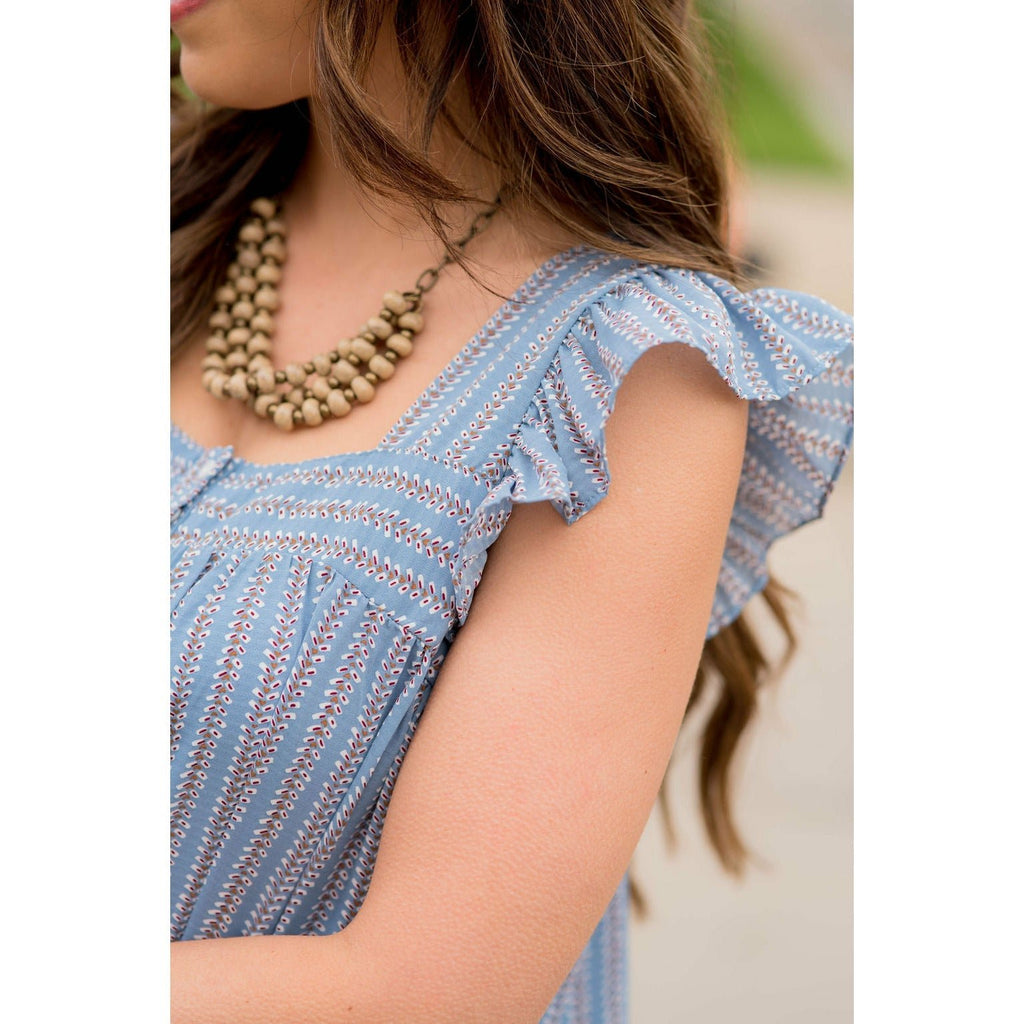 Leaf Print Flutter Trim Tank - Betsey's Boutique Shop