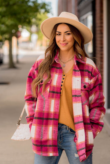 Think Pink Plaid Shacket - Betsey's Boutique Shop