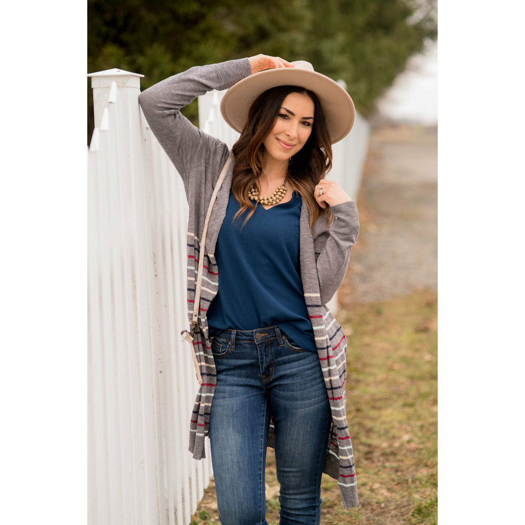 Multi Color Striped Bottom Tunic Cardigan - Betsey's Boutique Shop