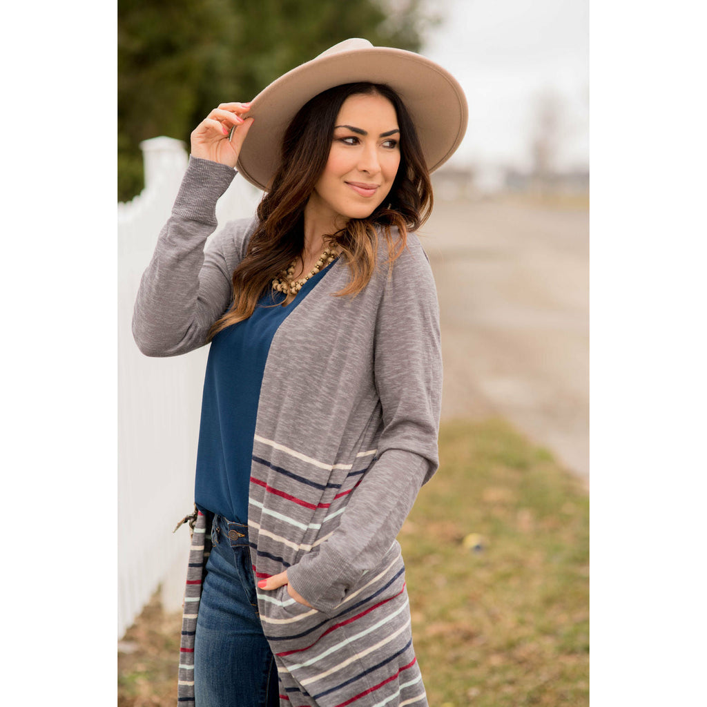 Multi Color Striped Bottom Tunic Cardigan - Betsey's Boutique Shop