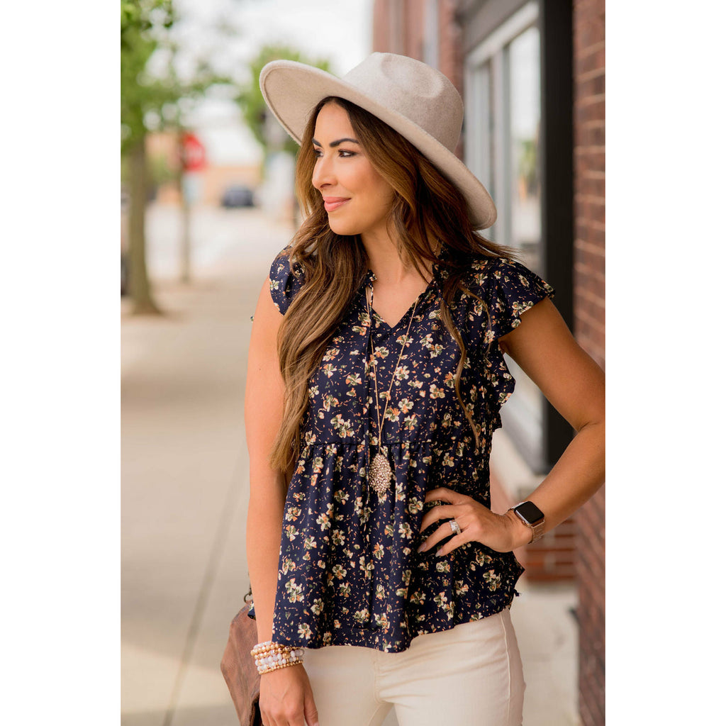 Blossoms Flutter Sleeve Peplum Blouse - Betsey's Boutique Shop