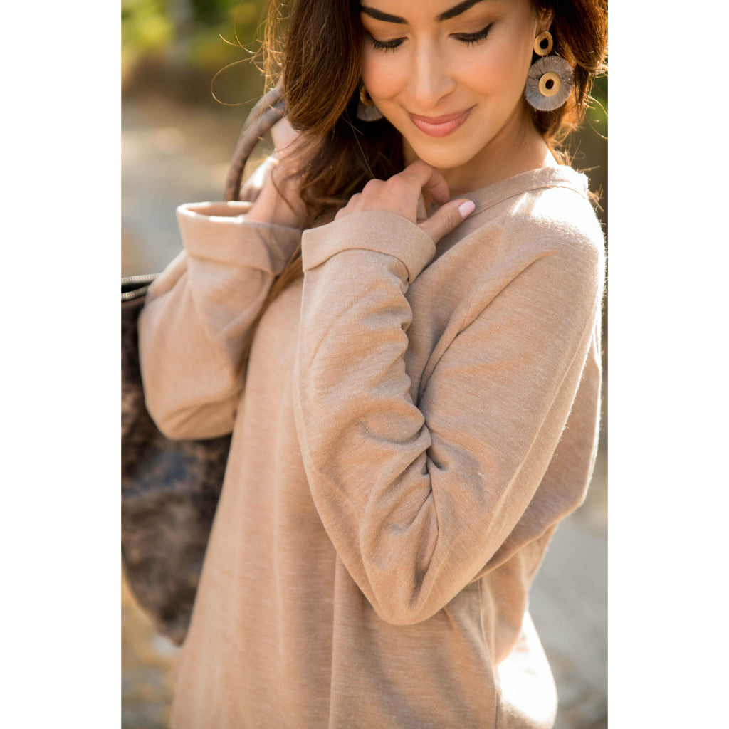 V Cuffed Sleeve Sweatshirt - Betsey's Boutique Shop