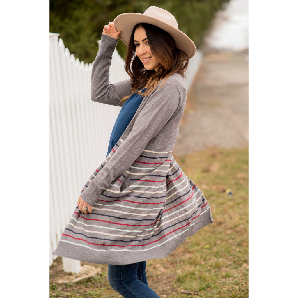 Multi Color Striped Bottom Tunic Cardigan - Betsey's Boutique Shop