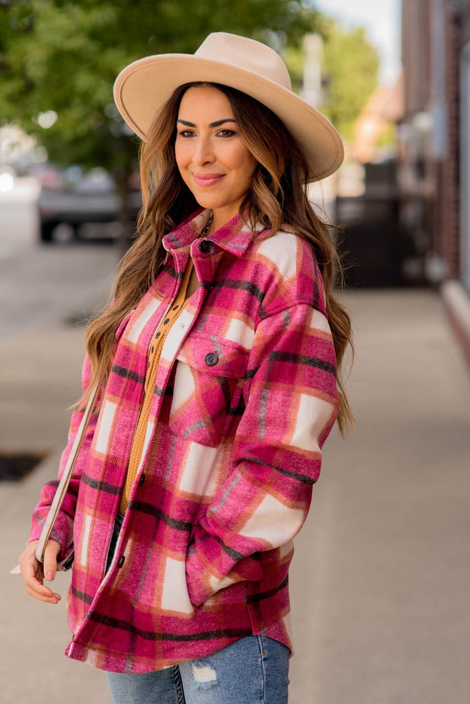 Think Pink Plaid Shacket - Betsey's Boutique Shop