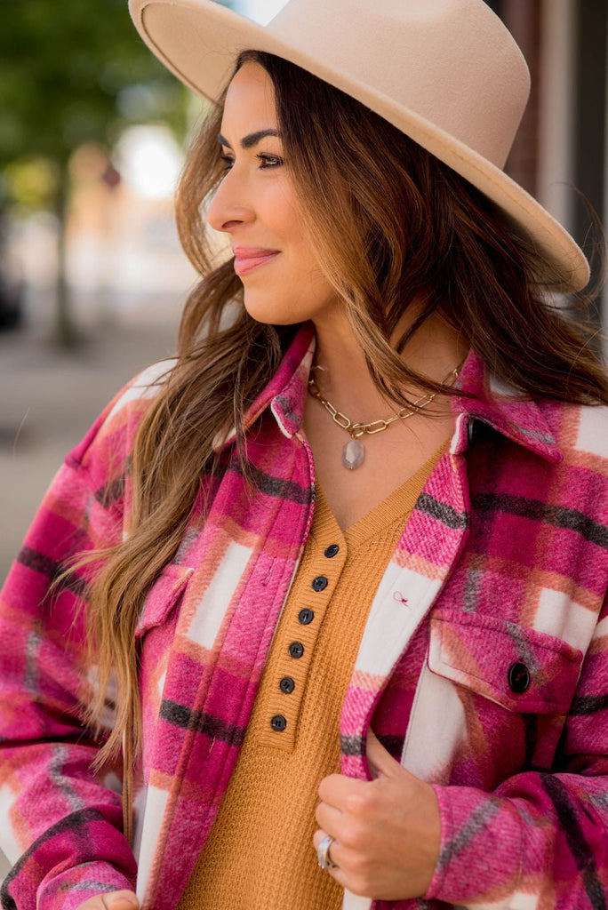 Think Pink Plaid Shacket - Betsey's Boutique Shop