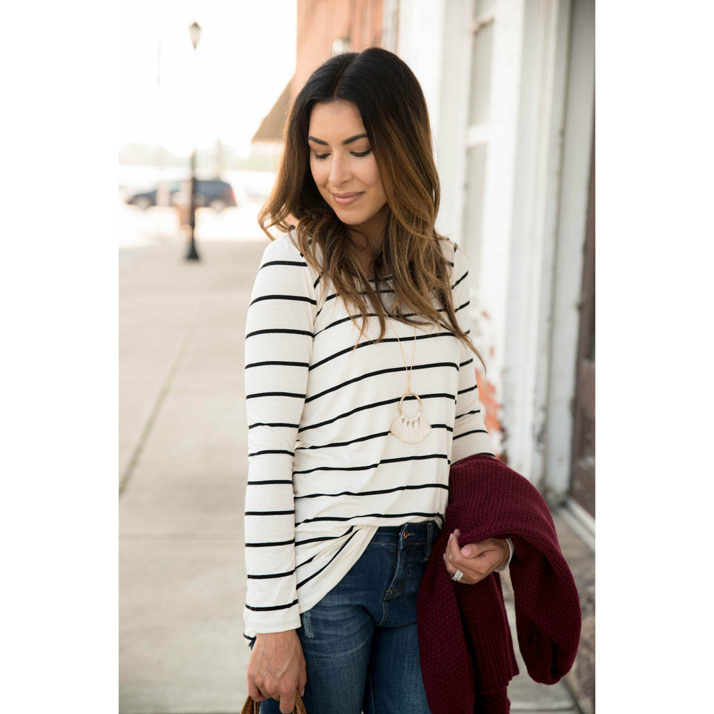 long sleeve striped tee - Betsey's Boutique Shop