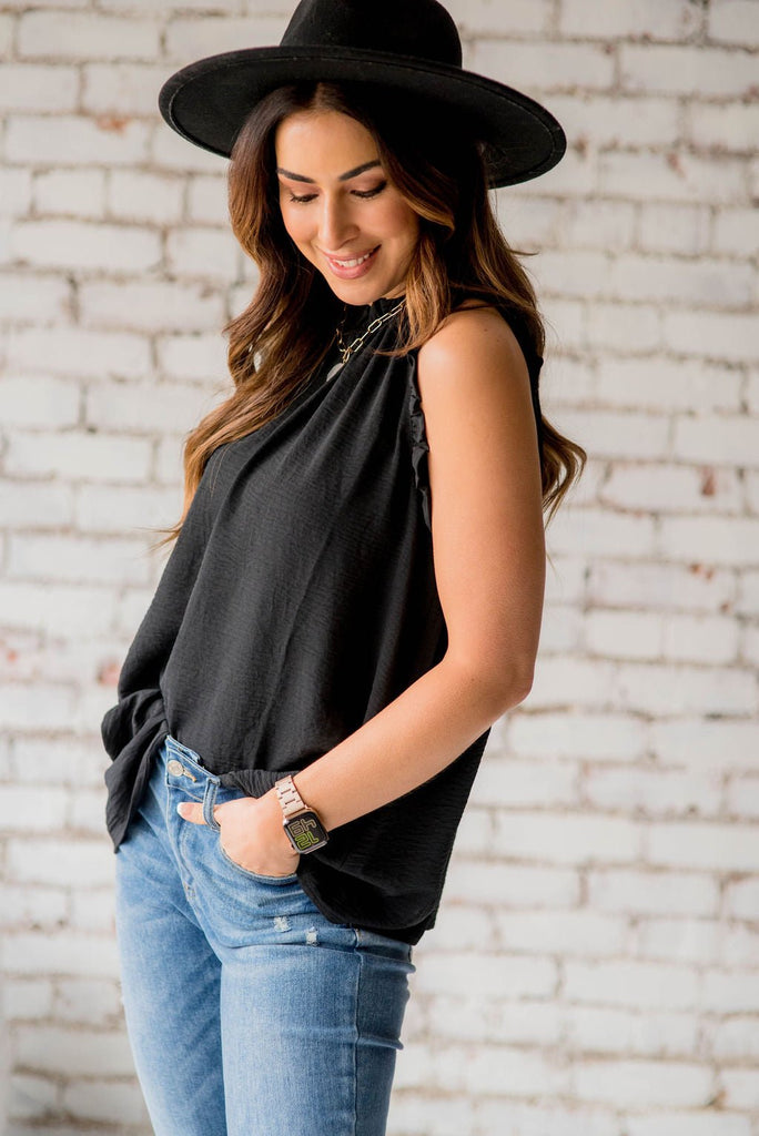 Solid Ruffle Trim Basic Tank - Betsey's Boutique Shop