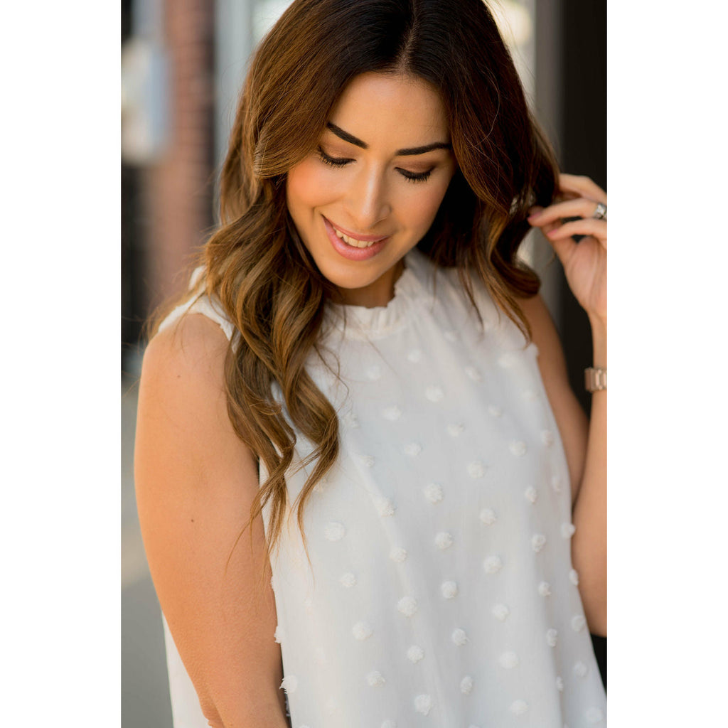 Cinched Neck Textured Dot Tank - Betsey's Boutique Shop