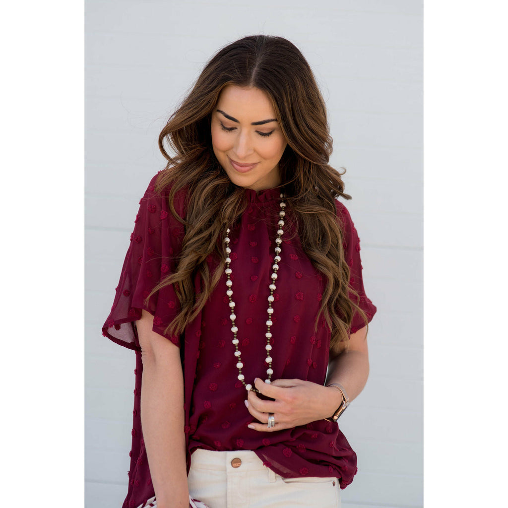 Textured Dot Cinch Neck Tunic Blouse - Betsey's Boutique Shop - Shirts & Tops