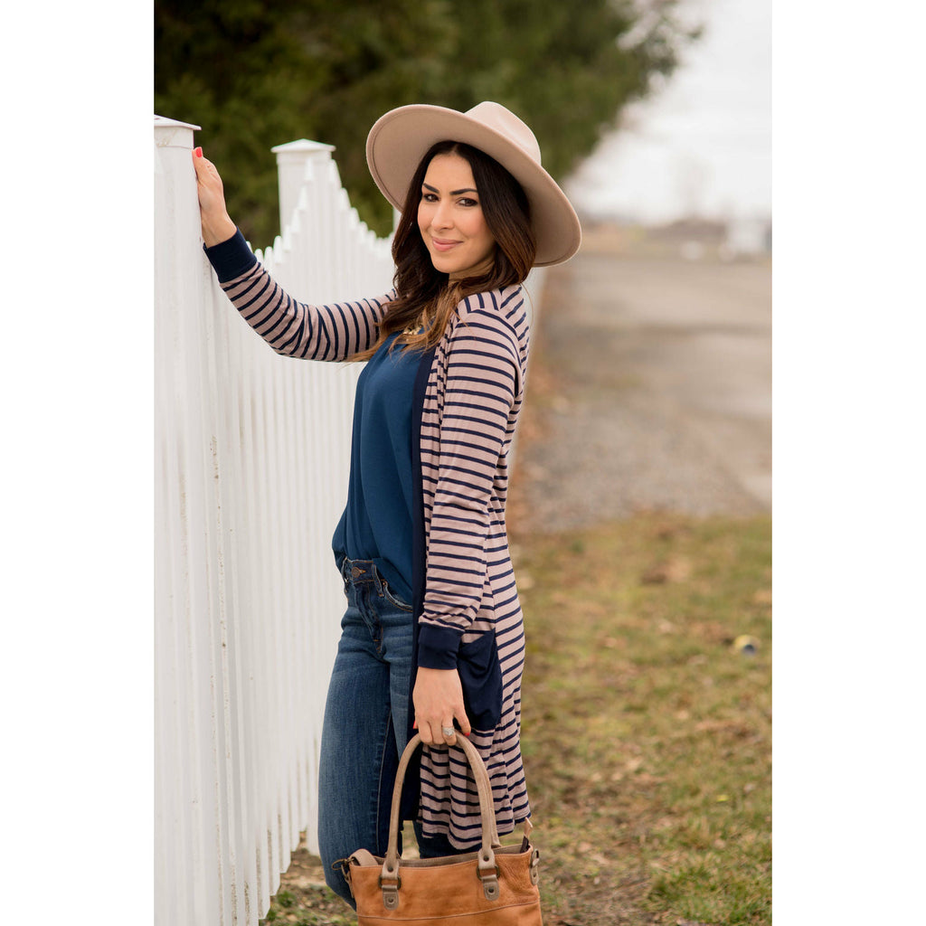 Solid Accent Striped Tunic Cardigan - Betsey's Boutique Shop