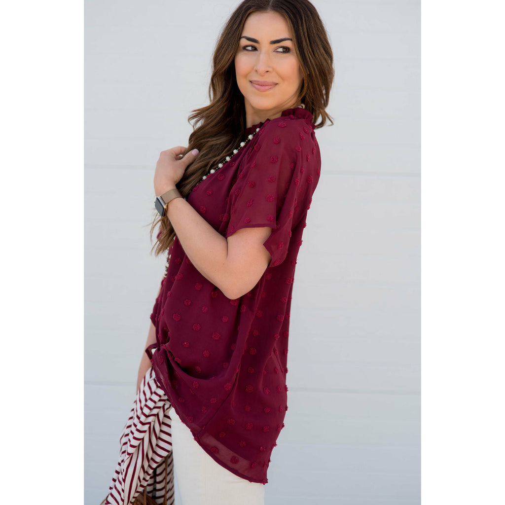 Textured Dot Cinch Neck Tunic Blouse - Betsey's Boutique Shop - Shirts & Tops