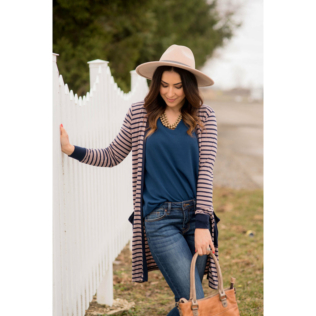 Solid Accent Striped Tunic Cardigan - Betsey's Boutique Shop