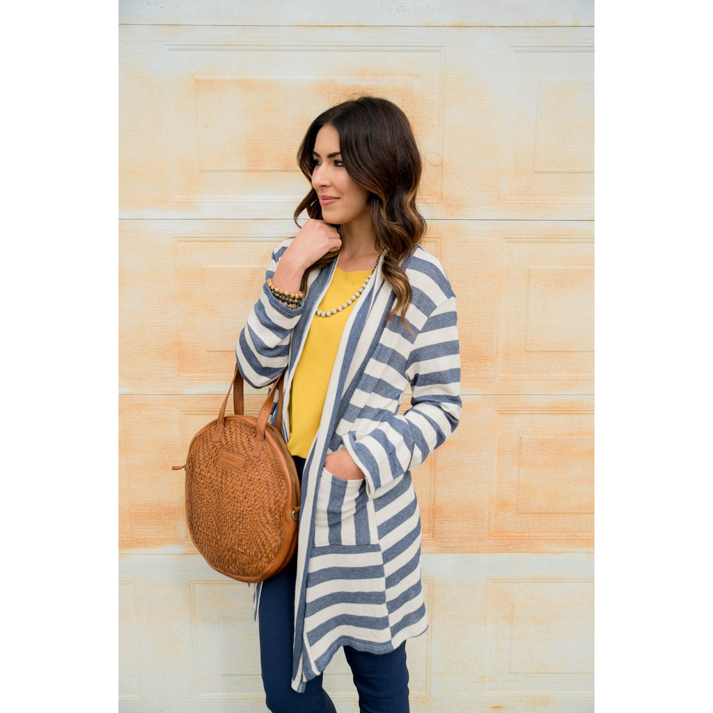 Striped Terry Tunic Cardigan - Betsey's Boutique Shop