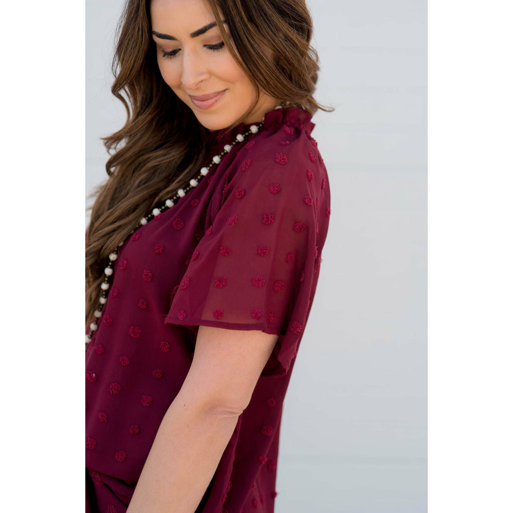 Textured Dot Cinch Neck Tunic Blouse - Betsey's Boutique Shop