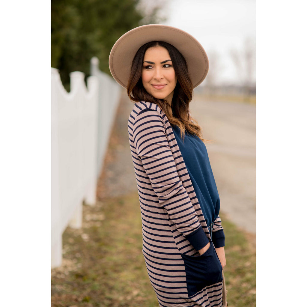 Solid Accent Striped Tunic Cardigan - Betsey's Boutique Shop