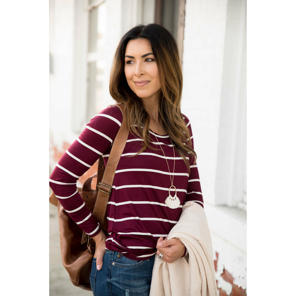 long sleeve striped tee - Betsey's Boutique Shop