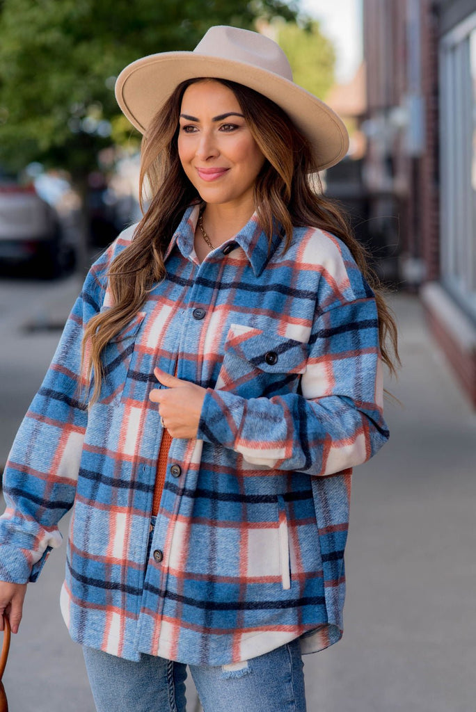 Blue Skies Plaid Shacket - Betsey's Boutique Shop