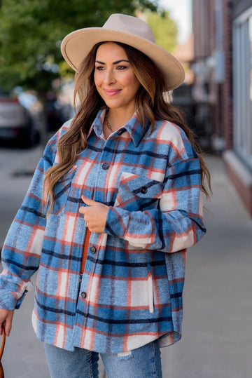 Blue Skies Plaid Shacket - Betsey's Boutique Shop