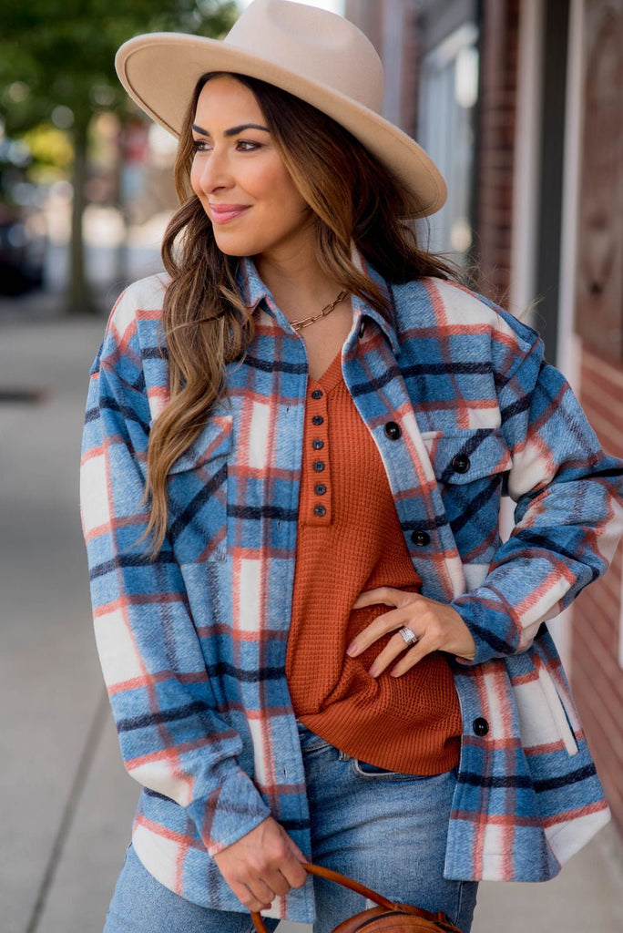 Blue Skies Plaid Shacket - Betsey's Boutique Shop