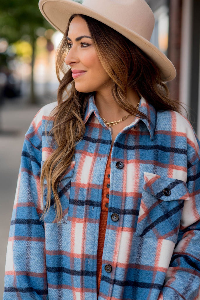 Blue Skies Plaid Shacket - Betsey's Boutique Shop