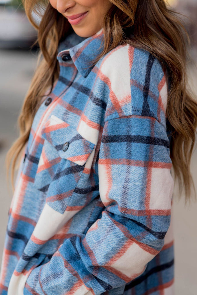 Blue Skies Plaid Shacket - Betsey's Boutique Shop