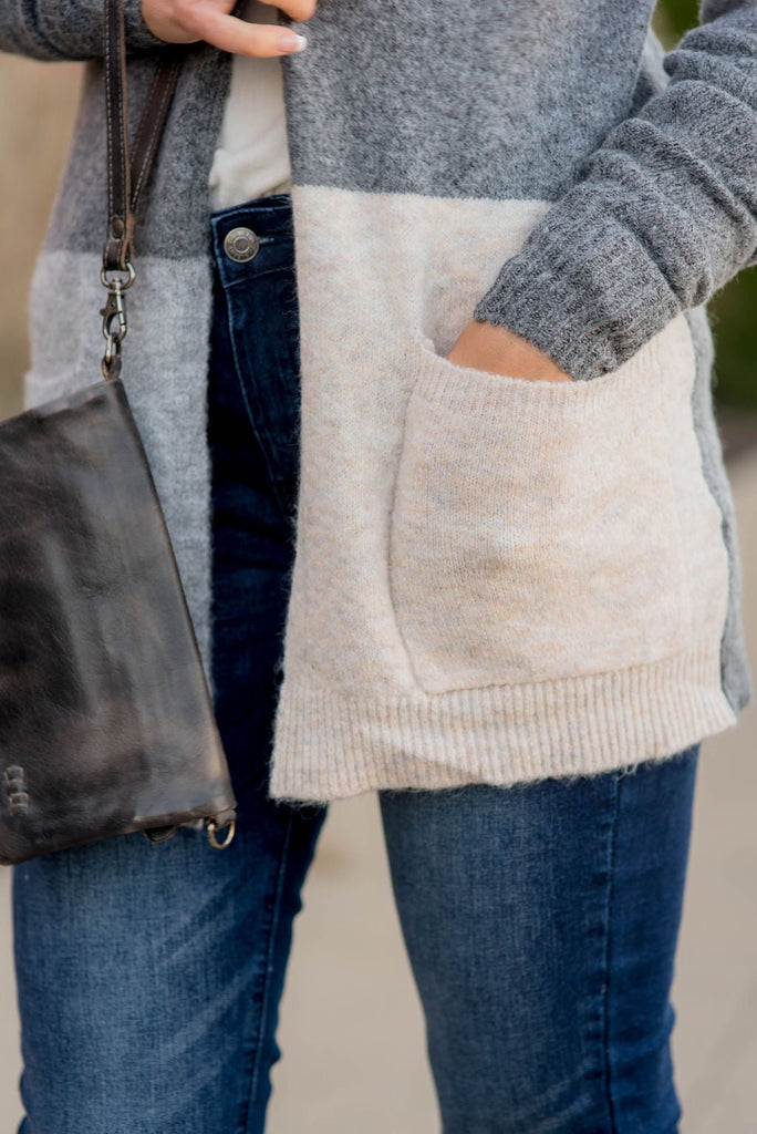 Neutral Blocked Pocket Cardigan - Betsey's Boutique Shop