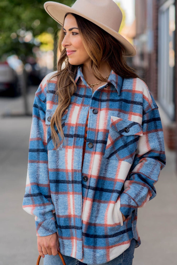 Blue Skies Plaid Shacket - Betsey's Boutique Shop