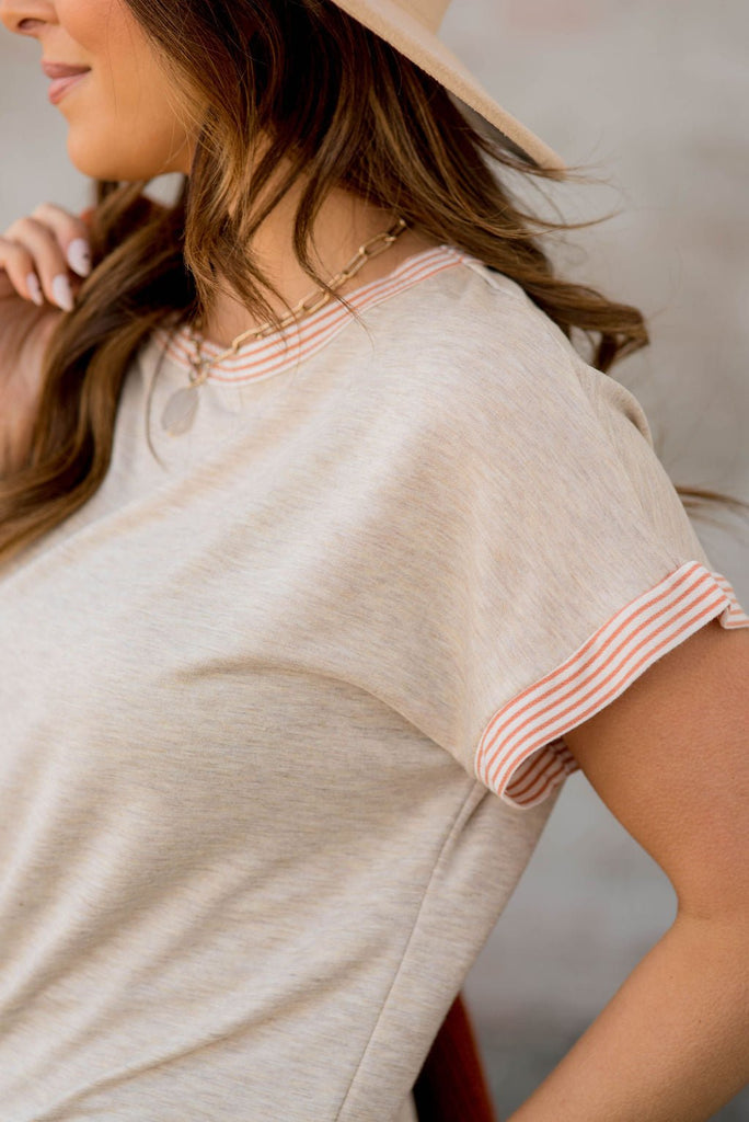 Stripe Trimmed Tee - Betsey's Boutique Shop -