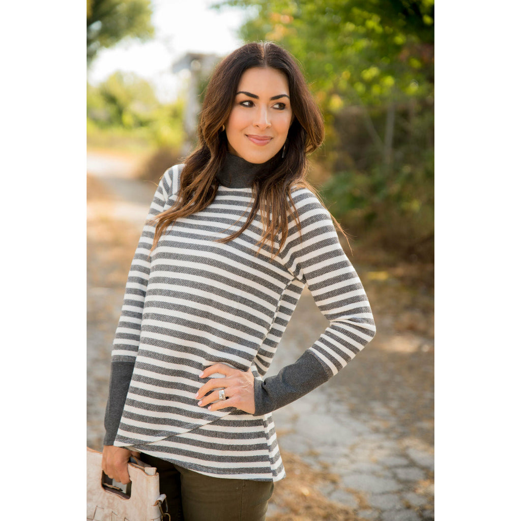 Thick Striped Side Zip Wrap Sweatshirt - Betsey's Boutique Shop