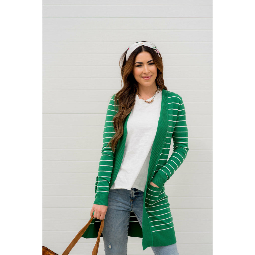 Ribbed Trim Striped Tunic Cardigan - Betsey's Boutique Shop - Coats & Jackets