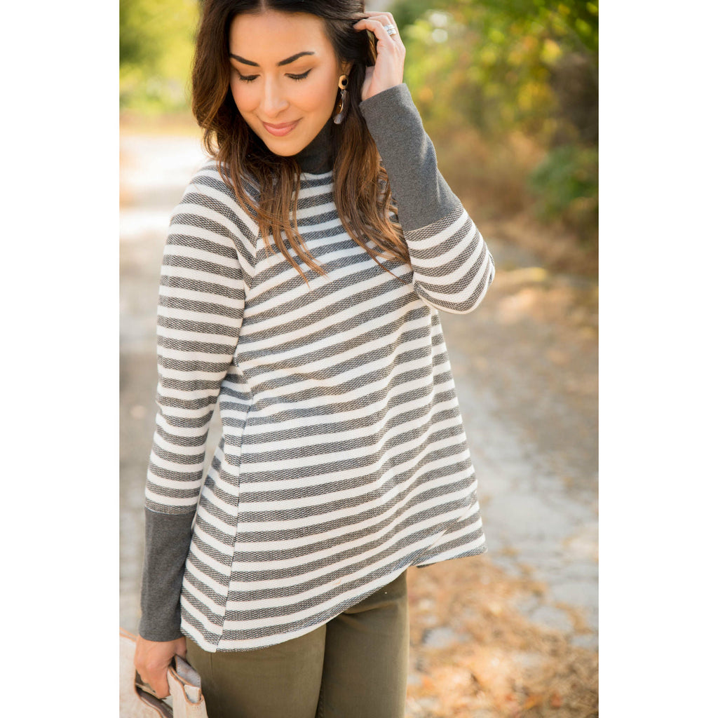 Thick Striped Side Zip Wrap Sweatshirt - Betsey's Boutique Shop