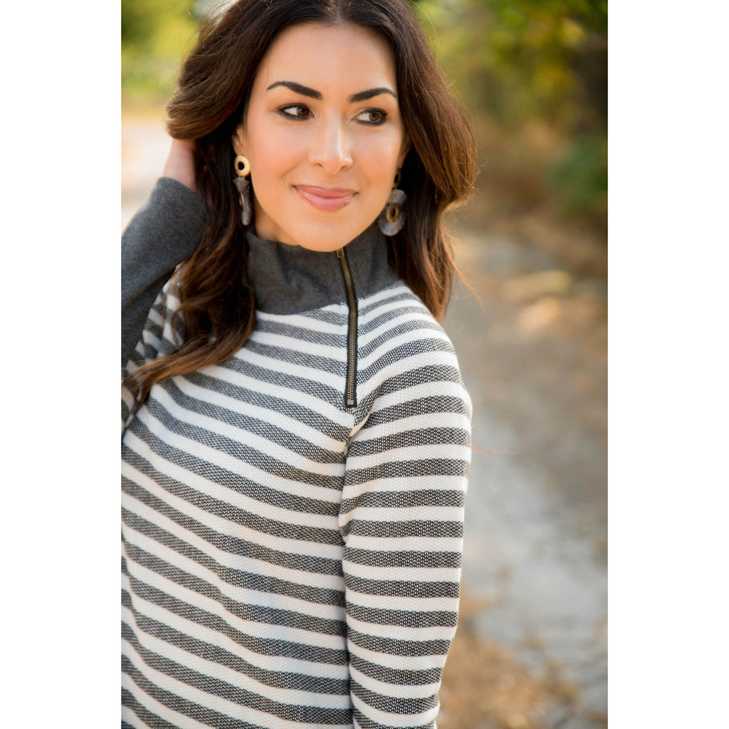 Thick Striped Side Zip Wrap Sweatshirt - Betsey's Boutique Shop