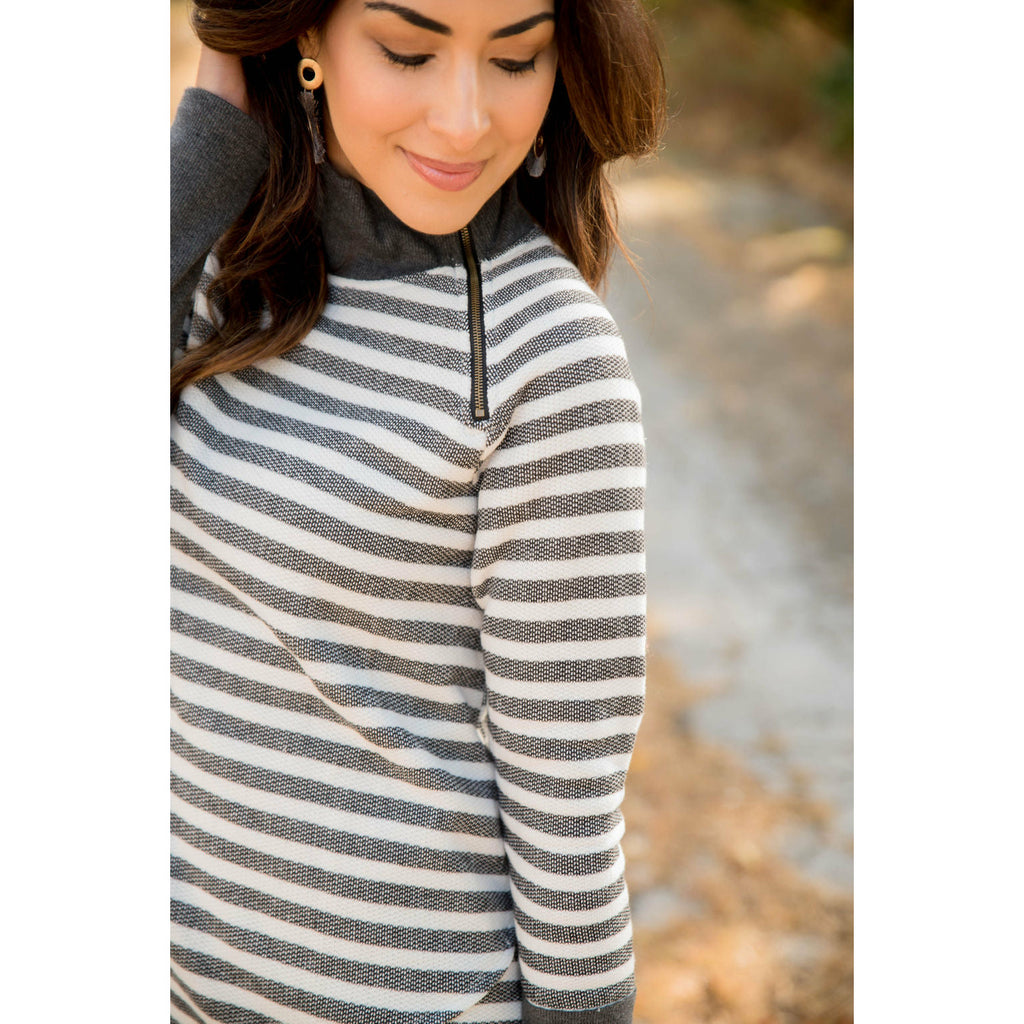 Thick Striped Side Zip Wrap Sweatshirt - Betsey's Boutique Shop