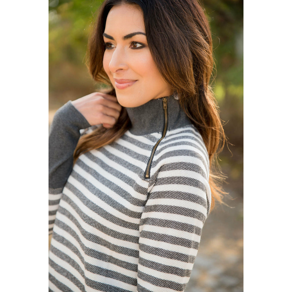 Thick Striped Side Zip Wrap Sweatshirt - Betsey's Boutique Shop