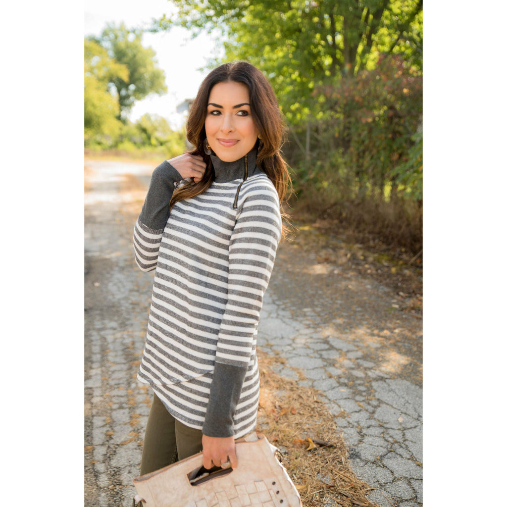 Thick Striped Side Zip Wrap Sweatshirt - Betsey's Boutique Shop