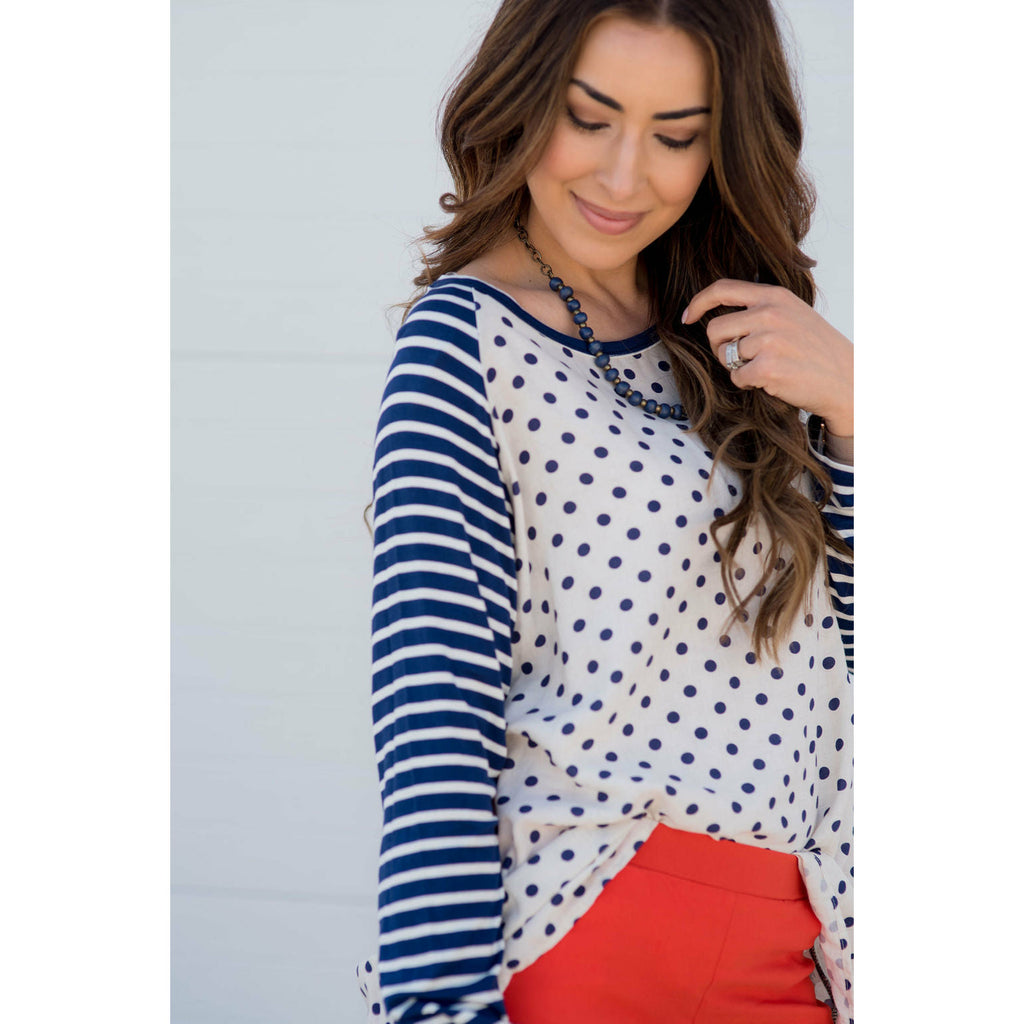 Linen Polka Dot Mixed Tee - Betsey's Boutique Shop