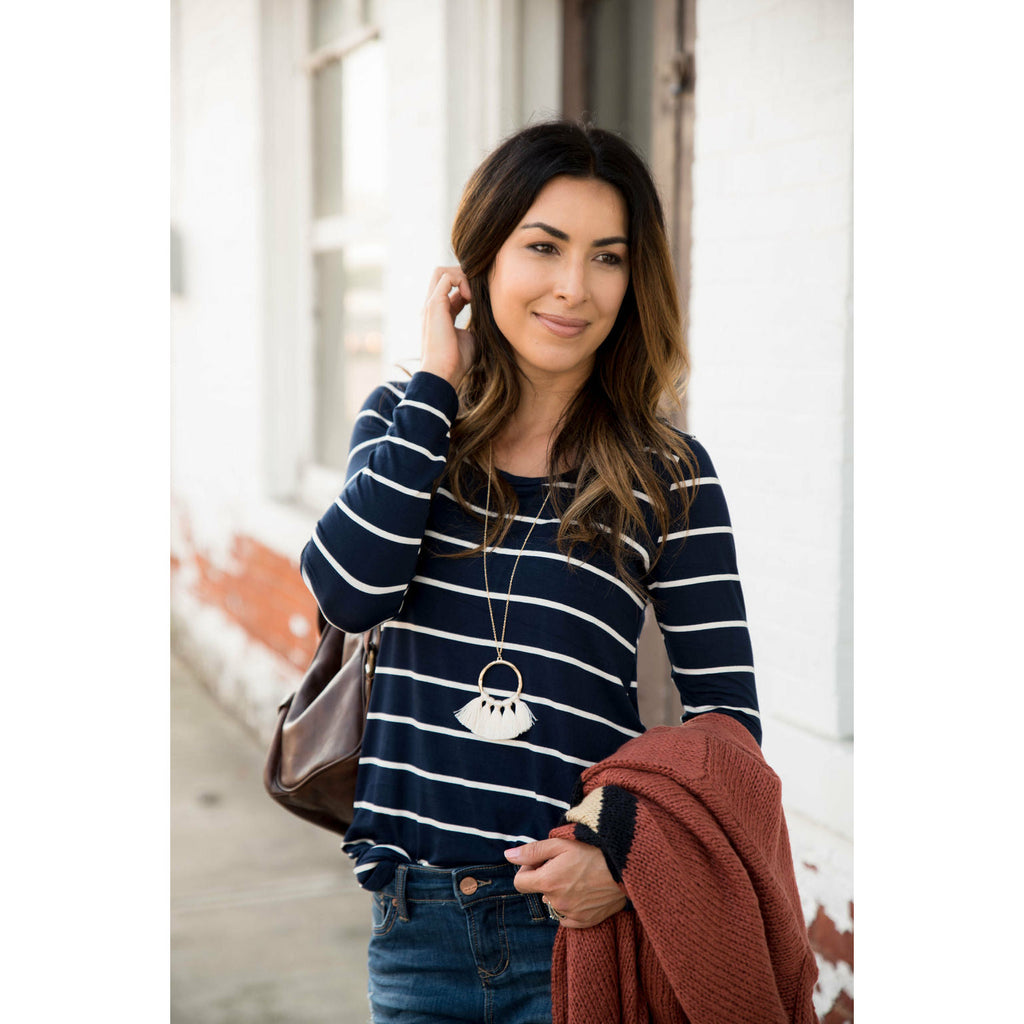 long sleeve striped tee - Betsey's Boutique Shop