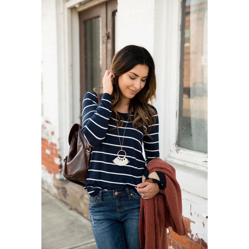 long sleeve striped tee - Betsey's Boutique Shop