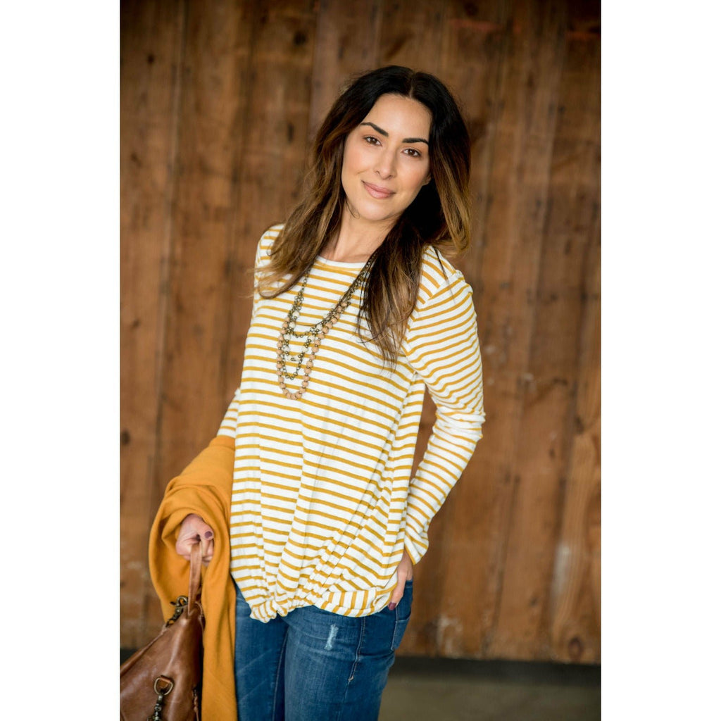 Striped Side Knot Long Sleeve Tee - Betsey's Boutique Shop