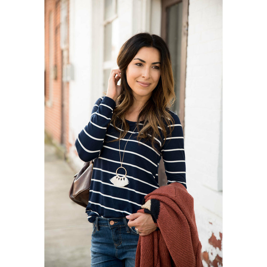 long sleeve striped tee - Betsey's Boutique Shop