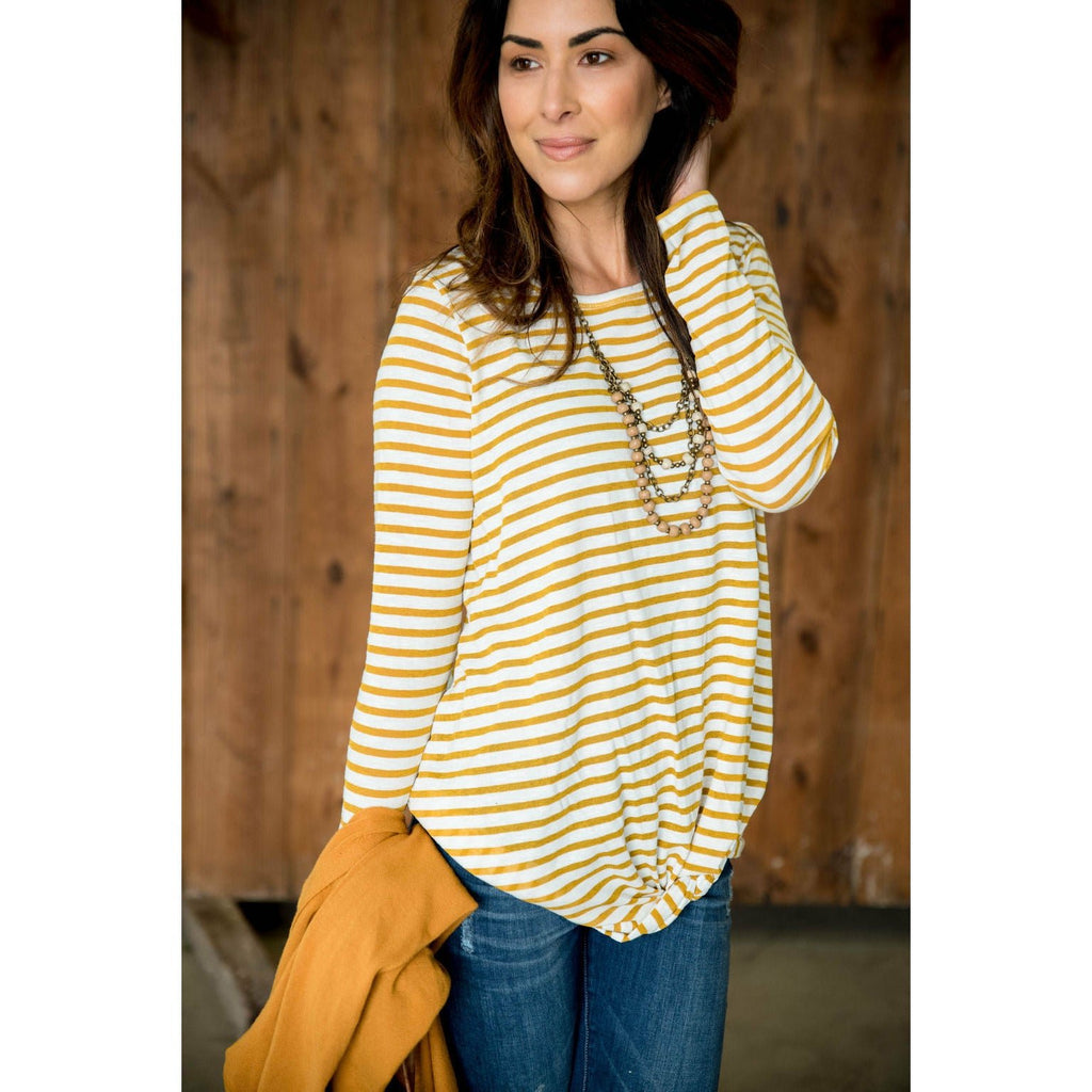 Striped Side Knot Long Sleeve Tee - Betsey's Boutique Shop