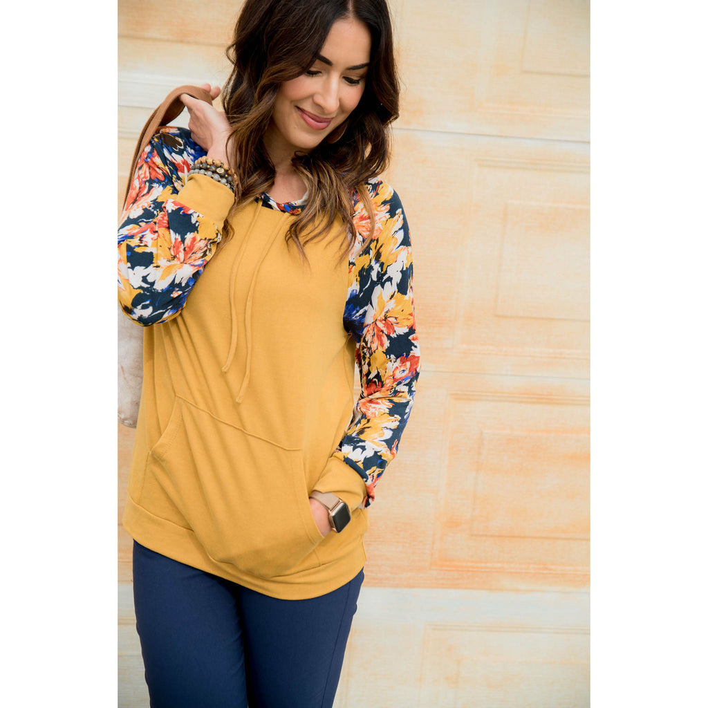 Floral Accent Hoodie - Betsey's Boutique Shop