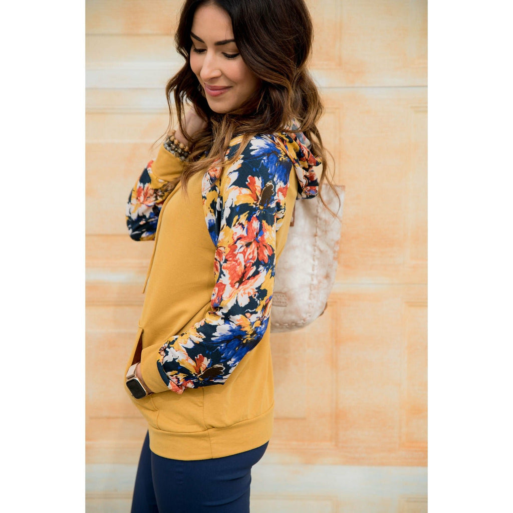 Floral Accent Hoodie - Betsey's Boutique Shop