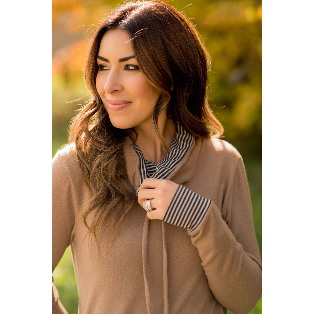 Striped Detailed Accented Cowl Neck Sweatshirt - Betsey's Boutique Shop