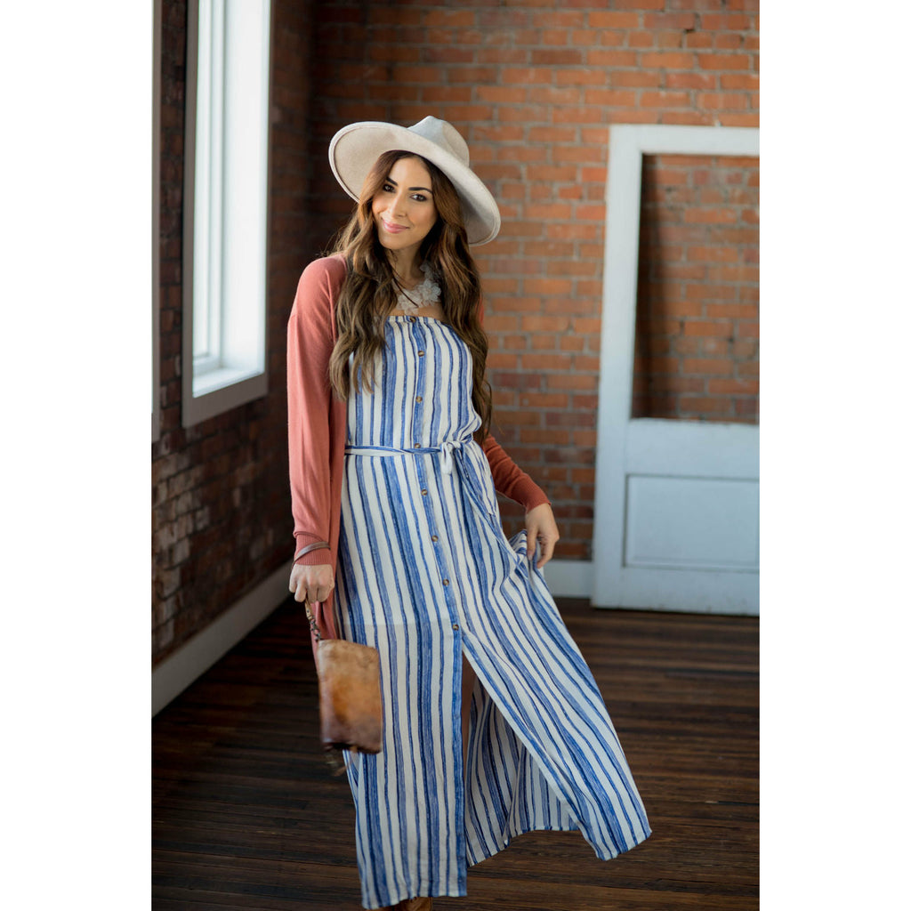 Striped Maxi Strapless Dress - Betsey's Boutique Shop