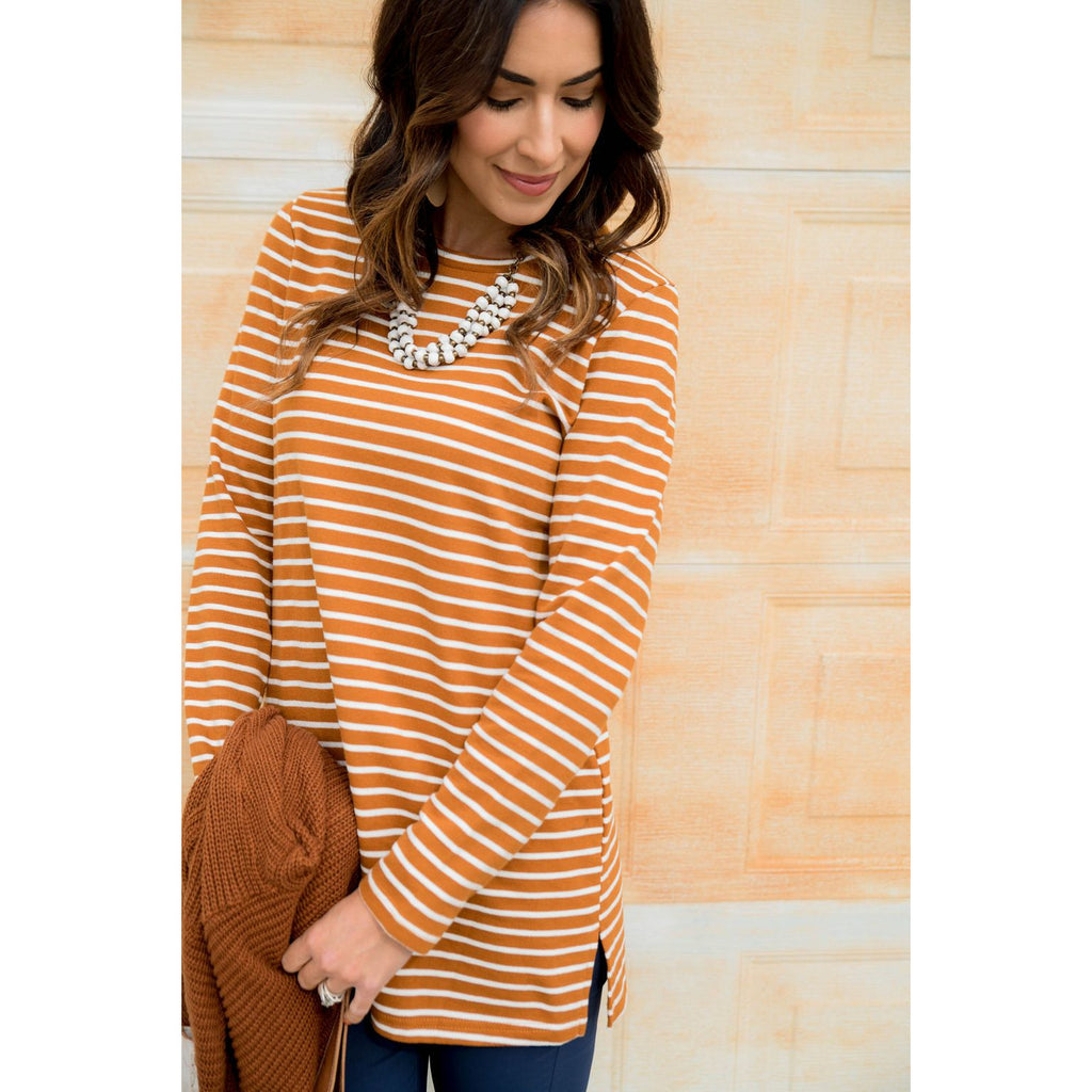 Long Sleeve Striped Tunic Tee - Betsey's Boutique Shop