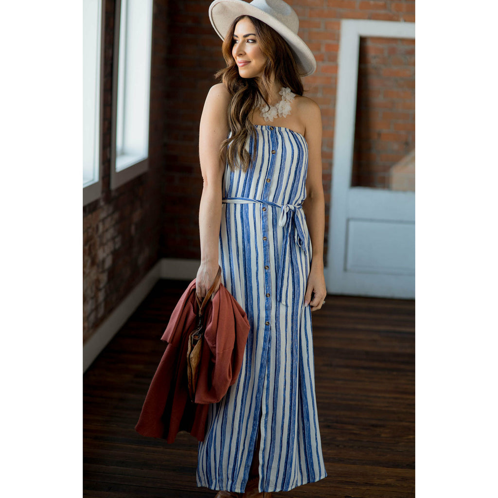 Striped Maxi Strapless Dress - Betsey's Boutique Shop