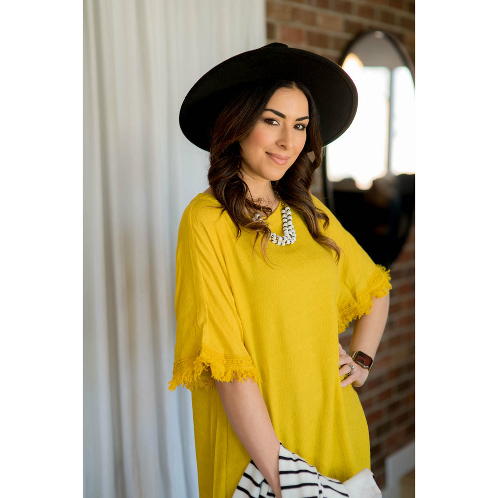 Fringe Trim Blouse - Mustard - Betsey's Boutique Shop