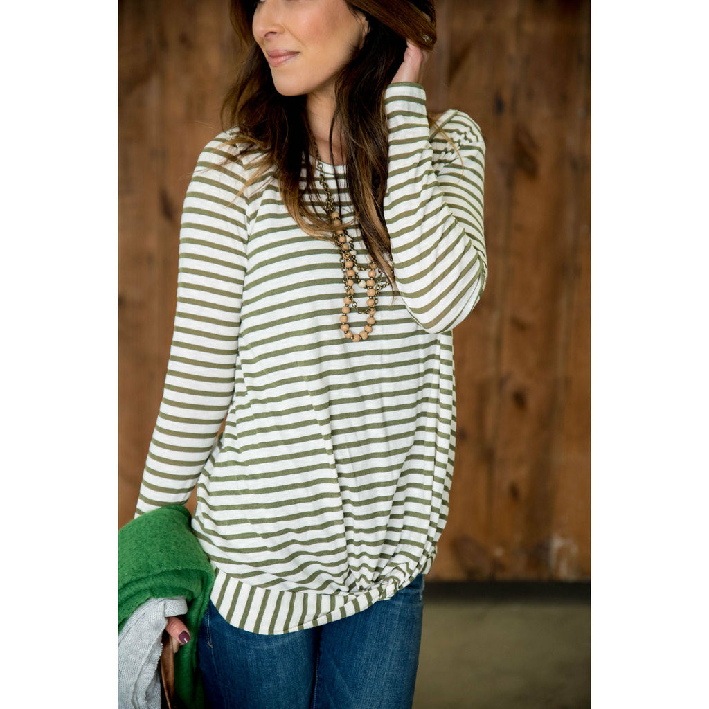 Striped Side Knot Long Sleeve Tee - Betsey's Boutique Shop