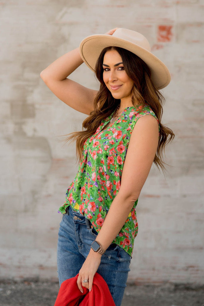 Scattered Flowers V-Neck Tank - Betsey's Boutique Shop -